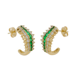 V423.2 Emerald and diamond 3 row hoop earrings side