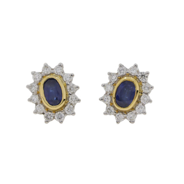 Sapphire and diamond cluster earrings, 18ct white & yellow gold mounts