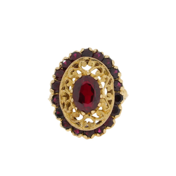 Garnet and gold large Swiss cluster ring, 18K gold mount