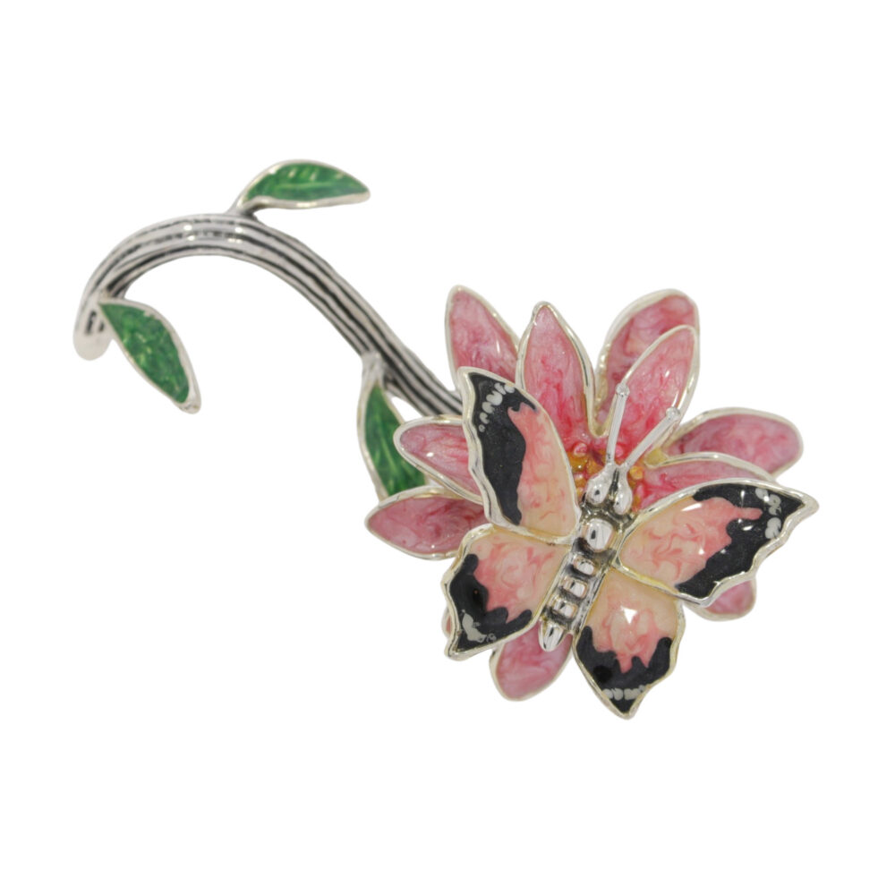 Saturno Sterling Silver and enamel Butterfly on a Flower ornament