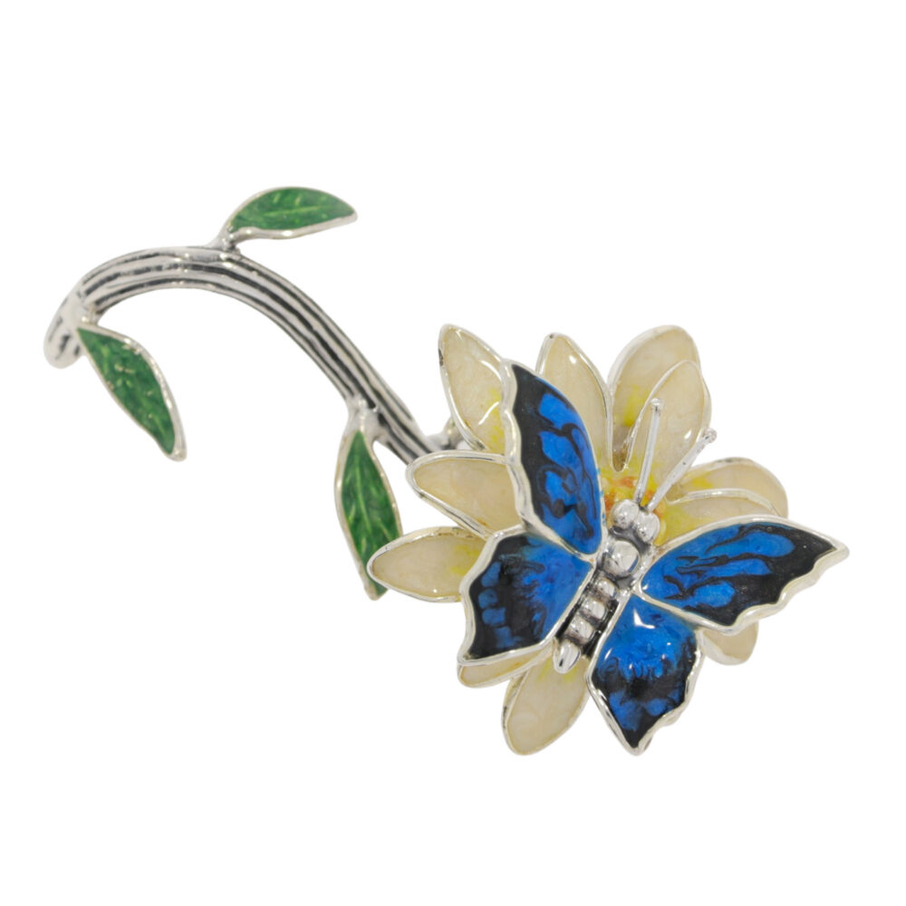 Saturno Sterling Silver and enamel Butterfly on a Flower ornament