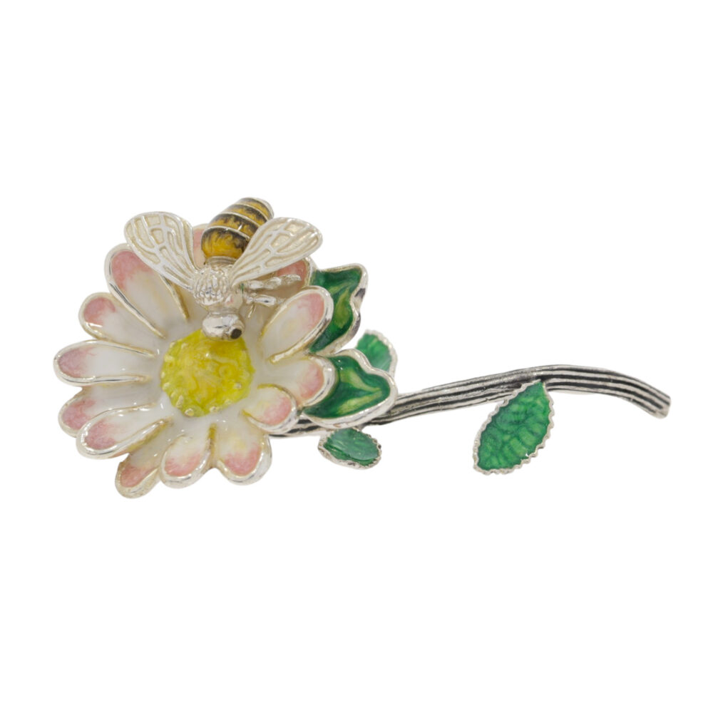 Saturno Sterling Silver and Enamel Bee on a Daisy ornament