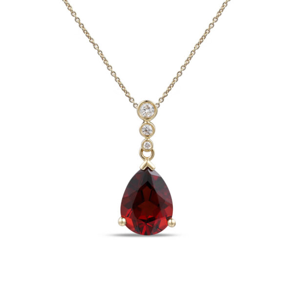 Garnet and diamond drop pendant 18ct yellow gold mount and necklet