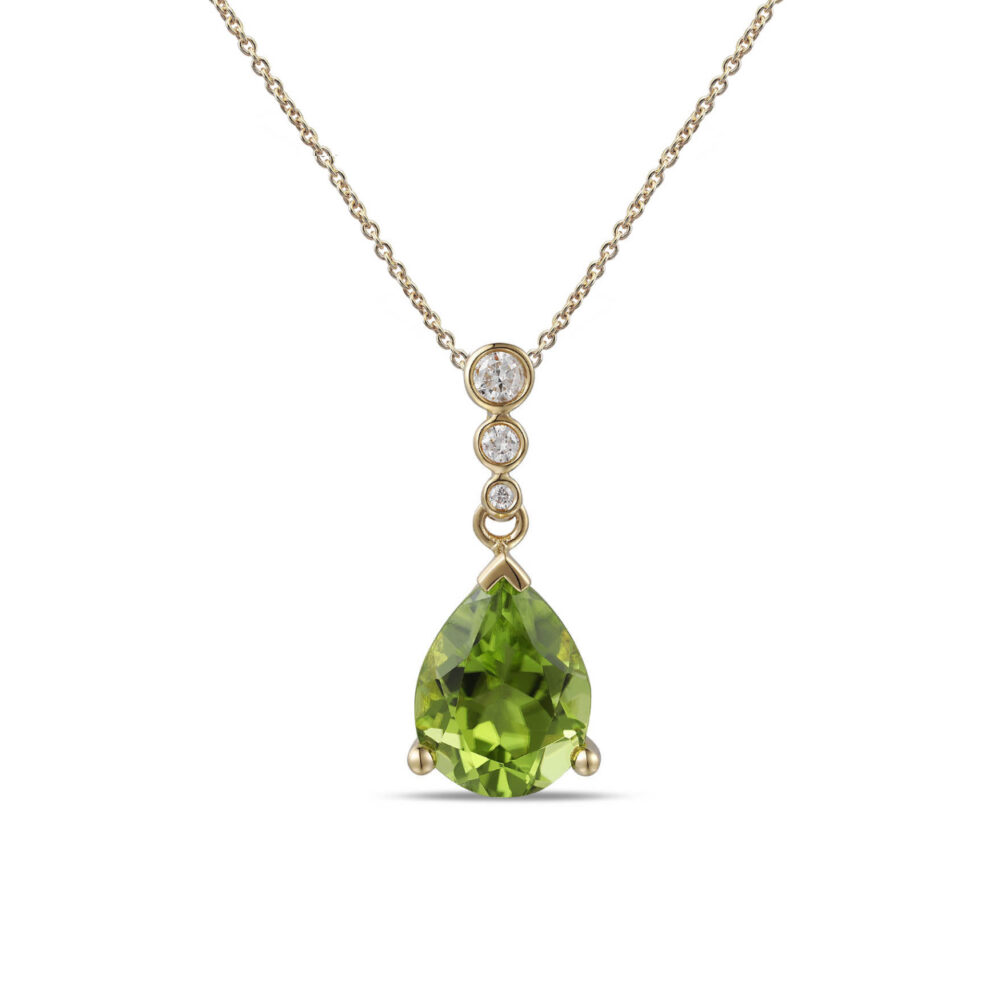Peridot and diamond drop pendant 18ct yellow gold mount and necklet