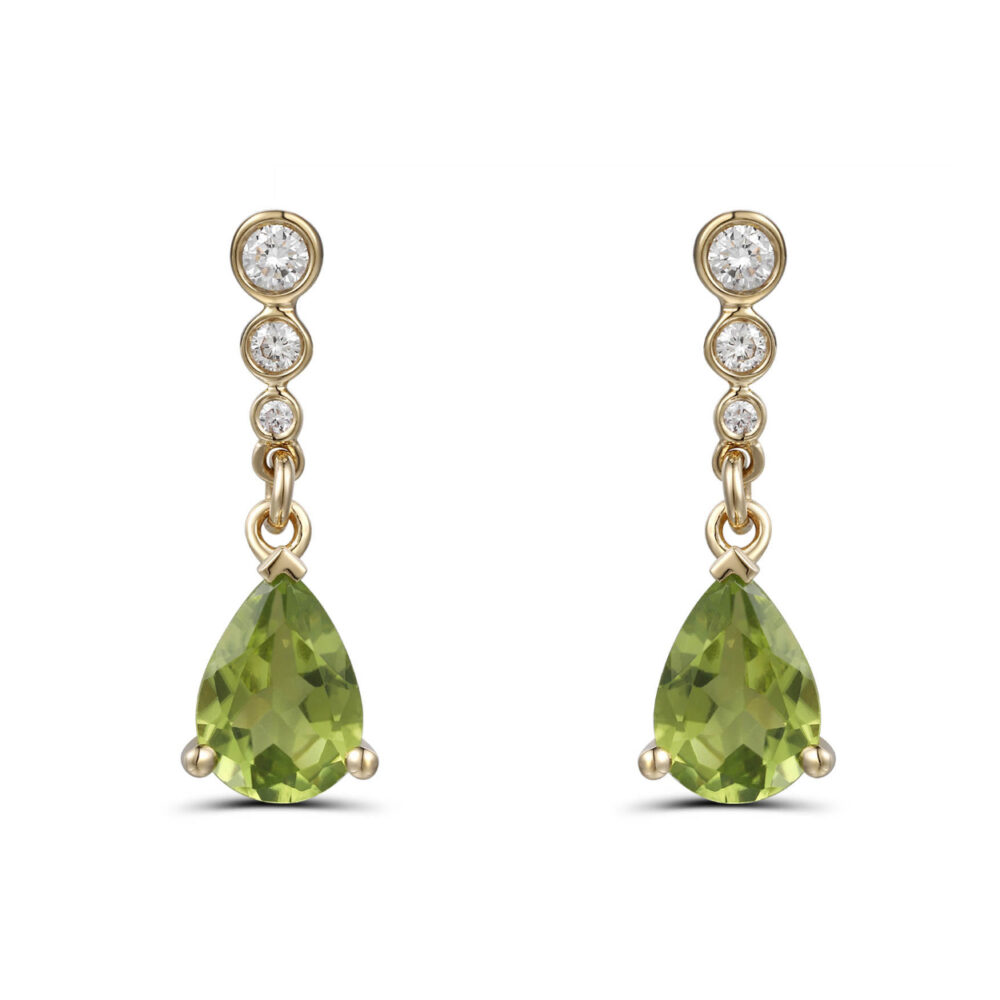 Peridot and diamond drop earrings, 18ct yellow gold mounts