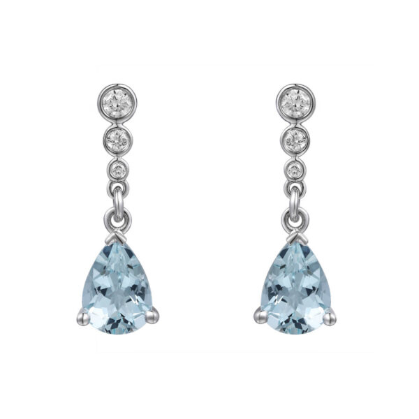 Aquamarine and diamond drop earrings, 18ct white gold mounts