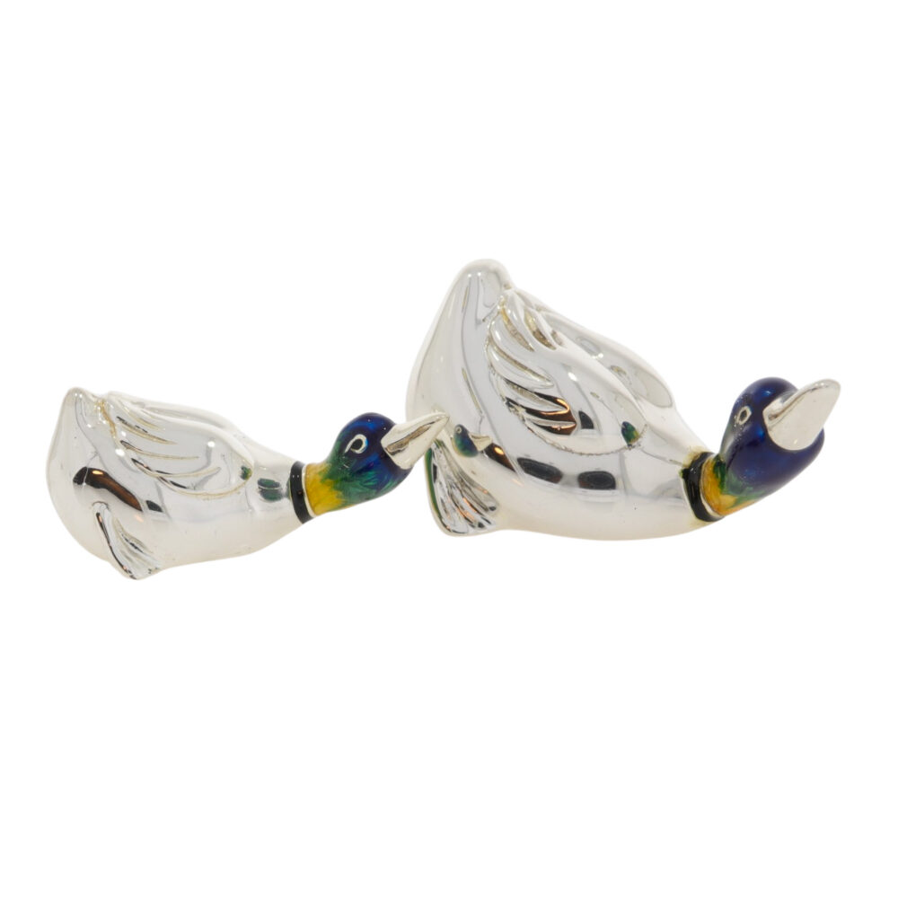 Saturno Sterling Silver and Enamel Ducks Aggressive Ornaments