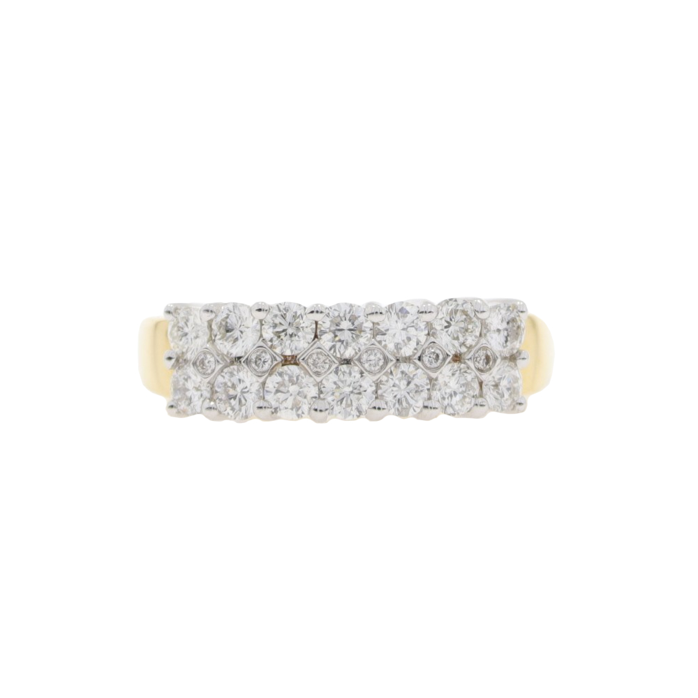Diamond two row half eternity ring, 18ct yellow gold mount