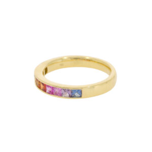 D113.4 Multi coloured sapphire princess cut eternity ring side 2