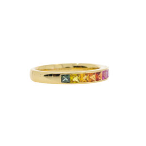 D113.4 Multi coloured sapphire princess cut eternity ring side