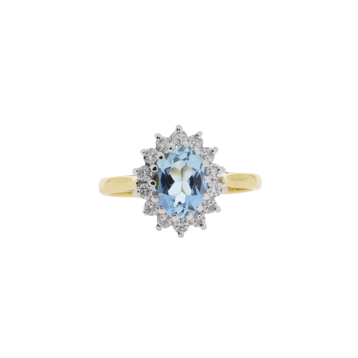 K156.4 Aquamarine and diamond cluster ring