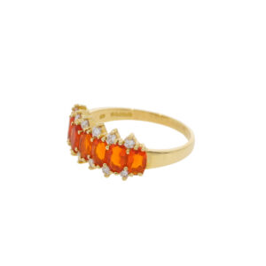 L172.4 Fire opal and diamond three row ring side 2