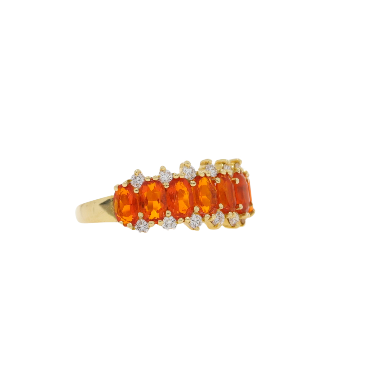 L172.4 Fire opal and diamond three row ring side