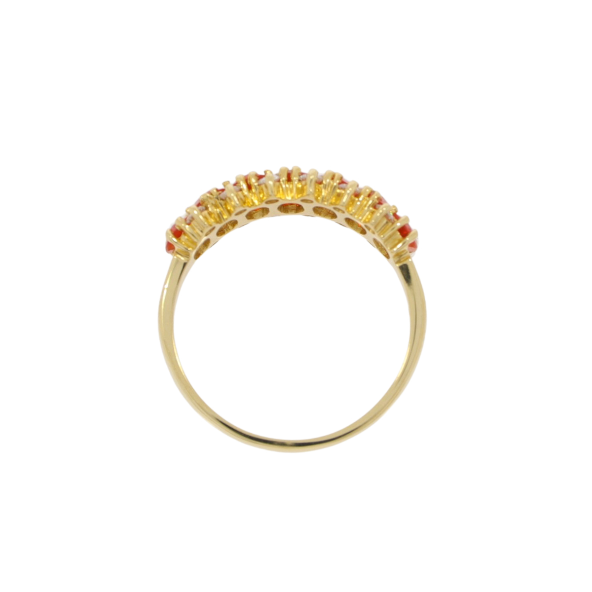 L172.4 Fire opal and diamond three row ring top