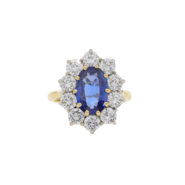 Sapphire and diamond eleven stone large cluster ring, 18ct gold mount