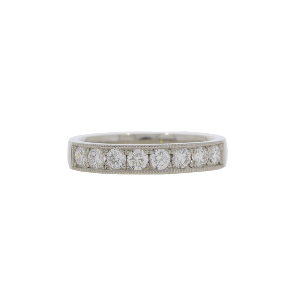Diamond eight stone millegrain half eternity ring, platinum mount