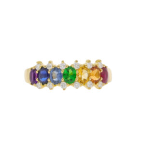 T172.4 Multi gemstone and diamond Rainbow ring