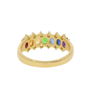 T172.4 Multi gemstone and diamond Rainbow ring back