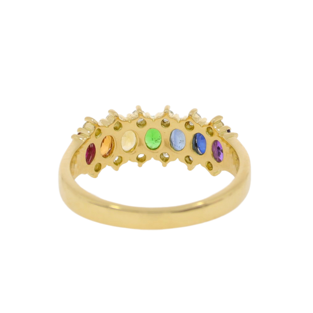 T172.4 Multi gemstone and diamond Rainbow ring back