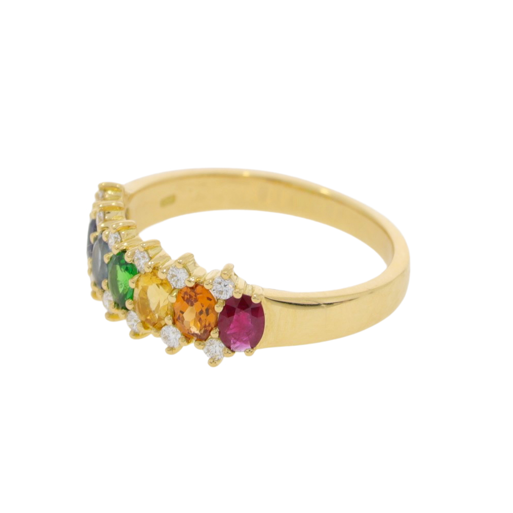 T172.4 Multi gemstone and diamond Rainbow ring side 2