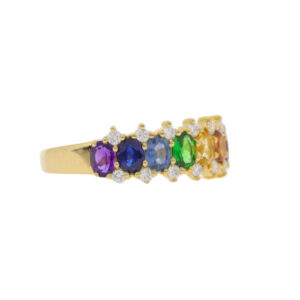 T172.4 Multi gemstone and diamond Rainbow ring side