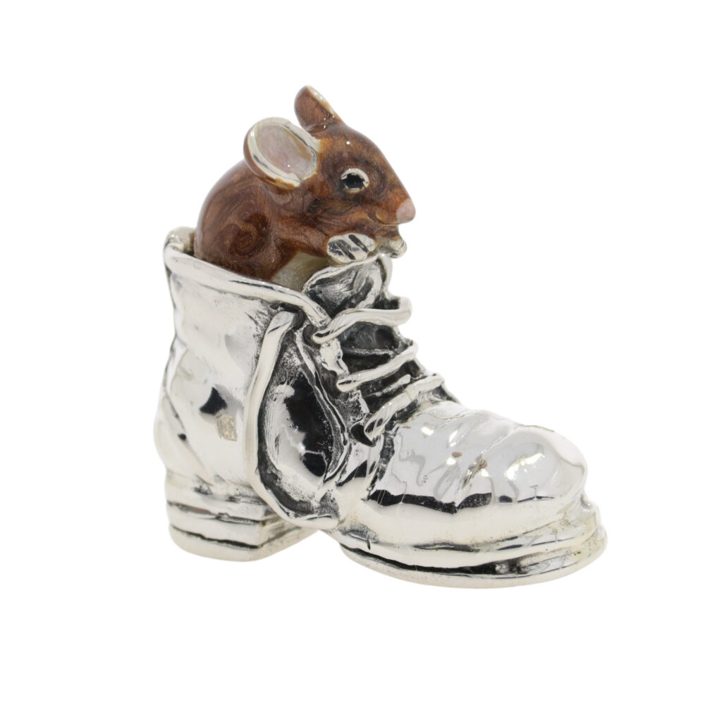 Saturno Sterling Silver and Enamel Mouse in Boot Ornament