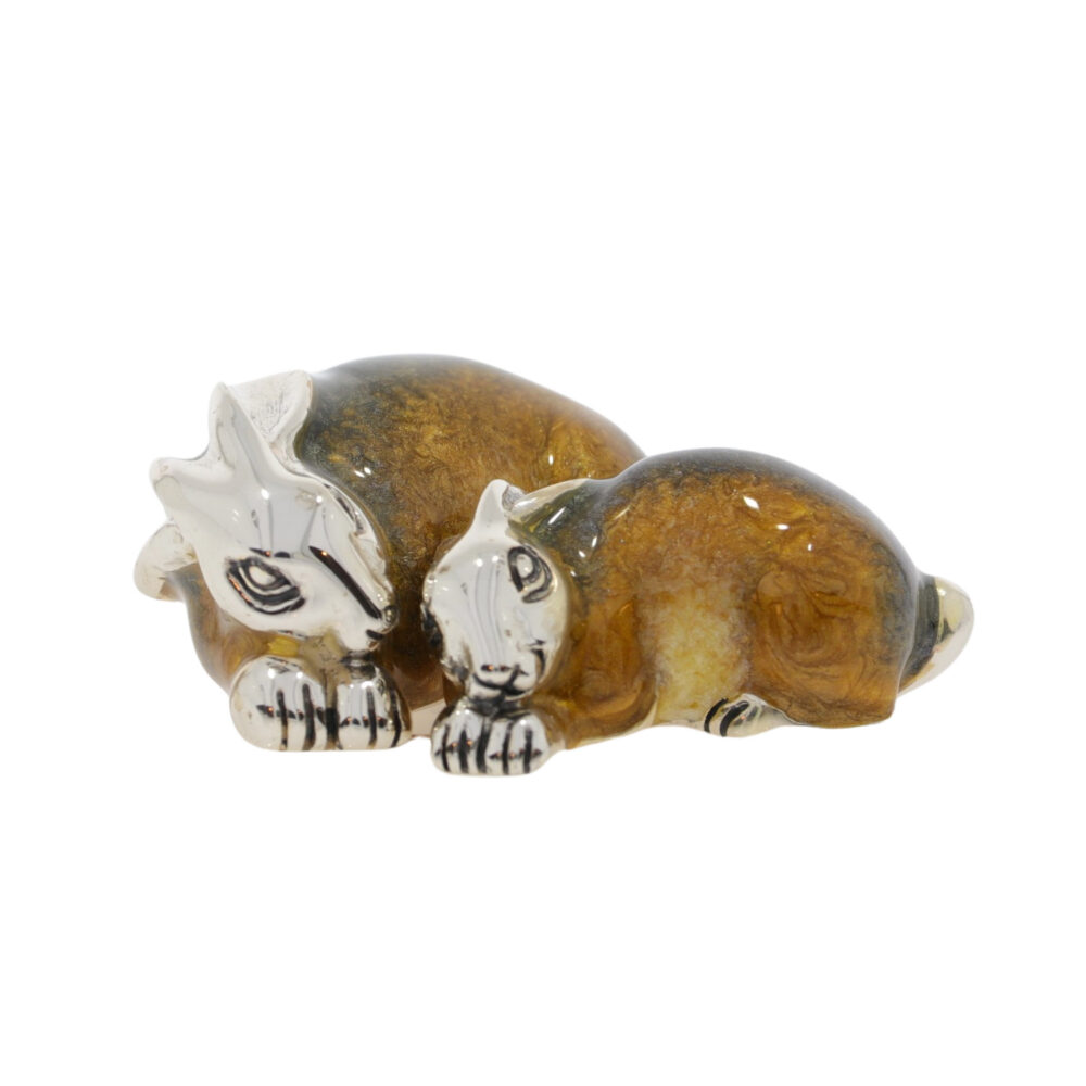 Saturno Sterling Silver and Enamel double Hares lying Ornament