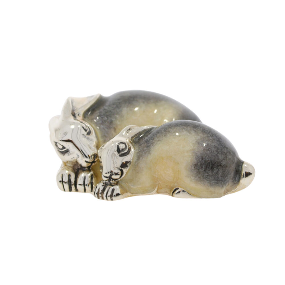Saturno Sterling Silver and Enamel double Hares lying Ornament