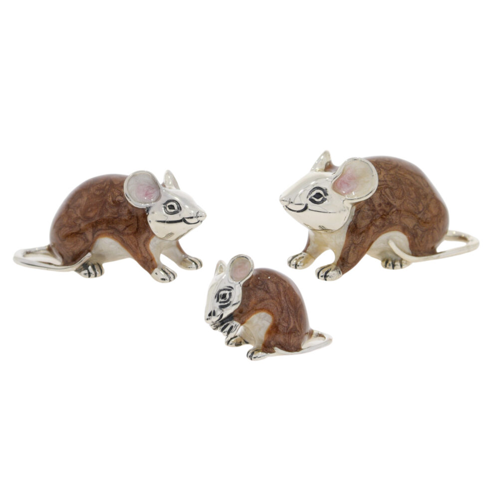 Saturno Sterling Silver and Enamel Mice Ornaments