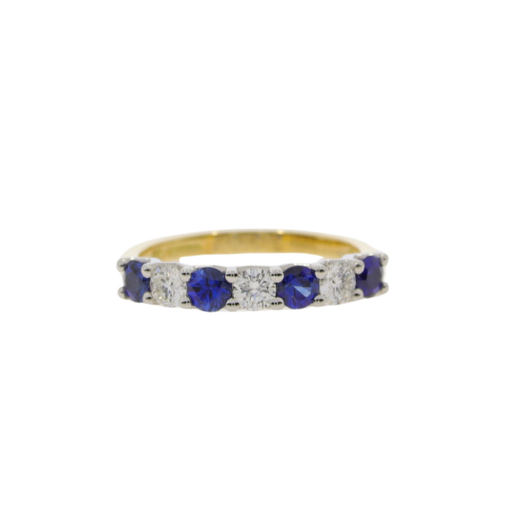 Sapphire and diamond seven stone half eternity ring, platinum and 18ct gold mount