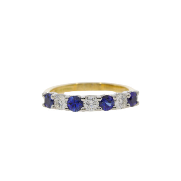 Sapphire and diamond seven stone half eternity ring, platinum and 18ct gold mount